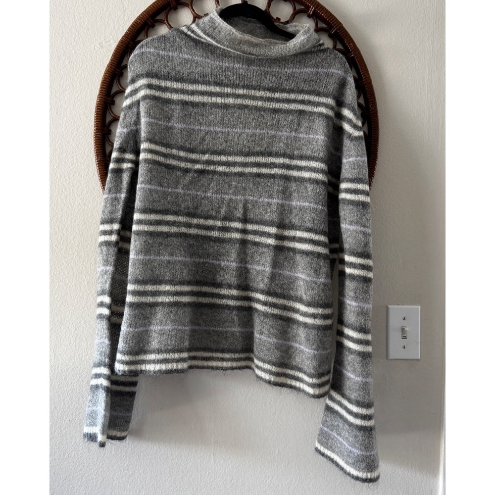 Burberry London gray striped wool mohair mock neck sweater Sz S